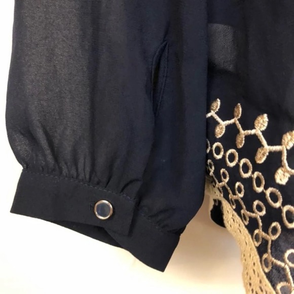 Monteau Navy Sheer Boho Tassel Blouse Small - Picture 8 of 8